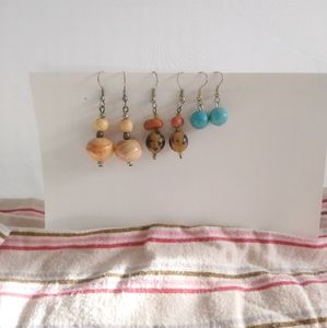 💝3 wooden beads earrings